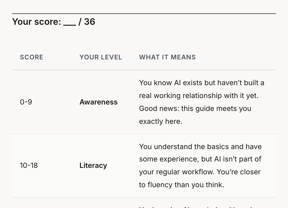 A page from chapter 1: The self-assessment score and the level it puts you on.