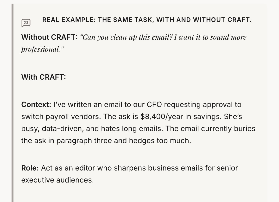 A page from chapter 3: The same email request, with and without CRAFT.